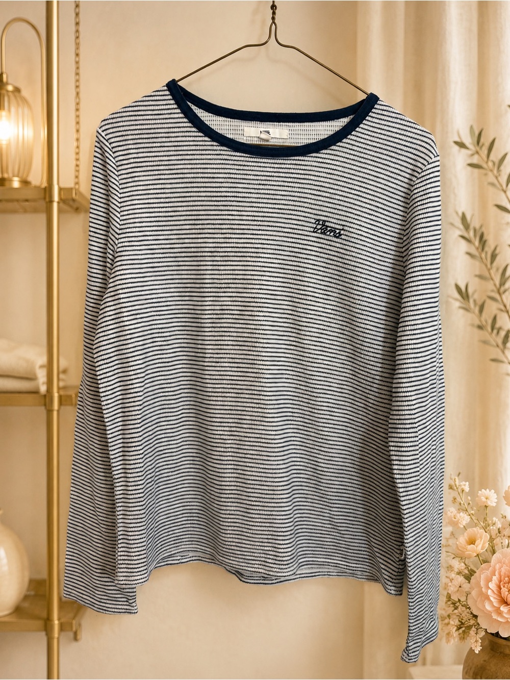Vans Women’s Navy White Striped Waffle Knit Long Sleeve Tee XL